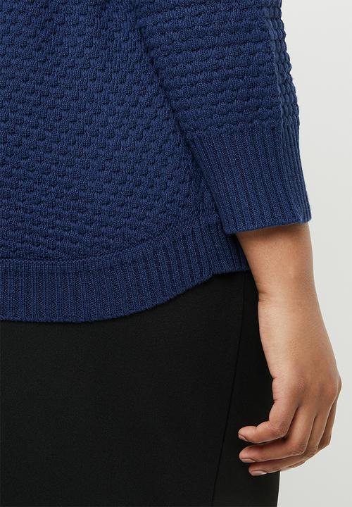 STYLE REPUBLIC PLUS - Textured crew neck knit - navy