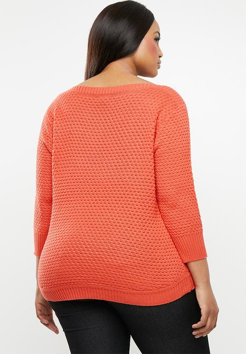 STYLE REPUBLIC PLUS - Textured crew neck knit - coral
