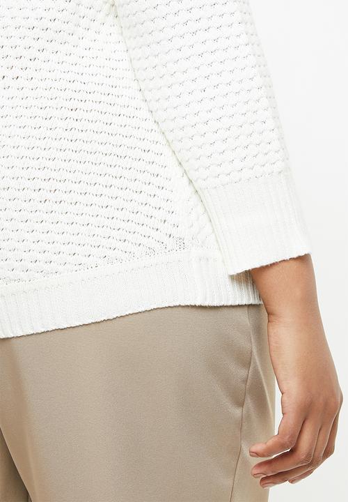 STYLE REPUBLIC PLUS - Textured crew neck knit - white
