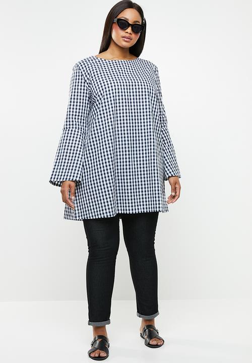 STYLE REPUBLIC PLUS - Easy fit check tunic - navy & white 