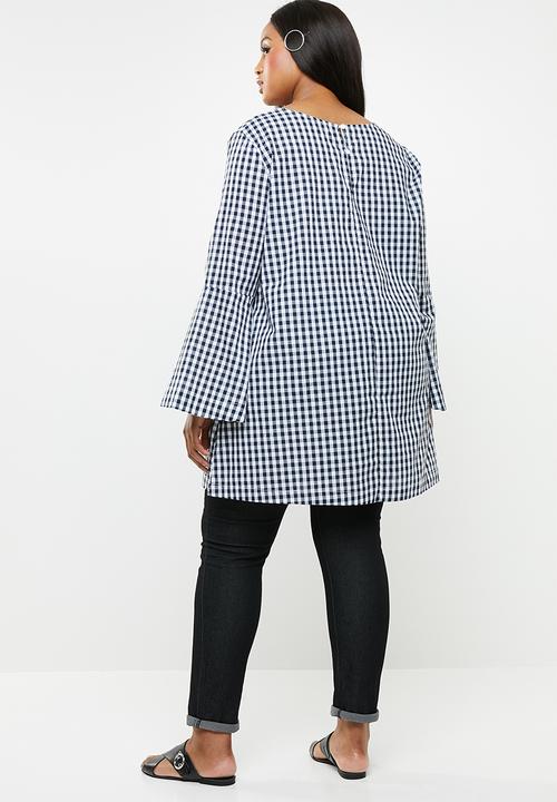 STYLE REPUBLIC PLUS - Easy fit check tunic - navy & white 