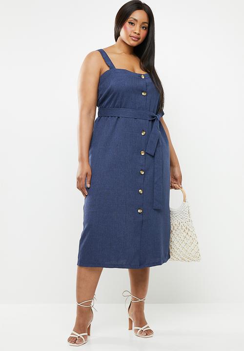 STYLE REPUBLIC PLUS - Button down linen like dress - navy