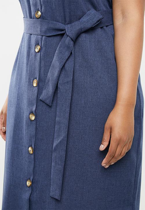 STYLE REPUBLIC PLUS - Button down linen like dress - navy