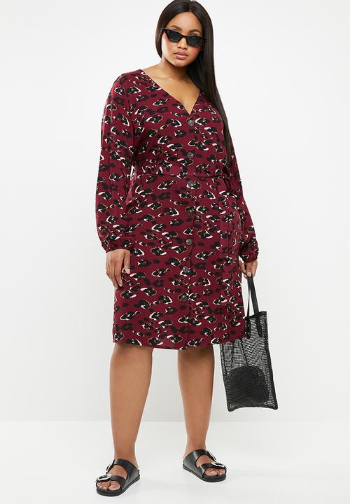 STYLE REPUBLIC PLUS - Asymetrical button dress - burgundy