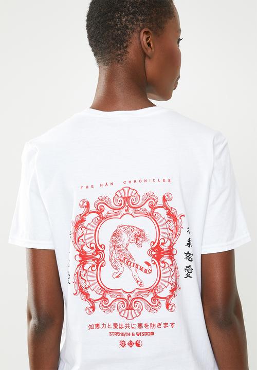 Missguided - Oriental back graphic T-shirt - white