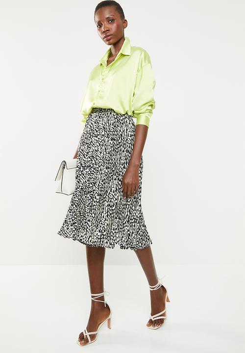 Missguided - Pleated print midi skirt - black & cream