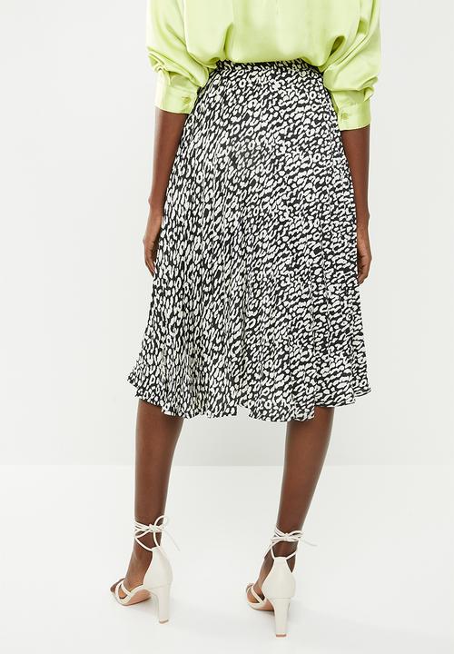 Missguided - Pleated print midi skirt - black & cream