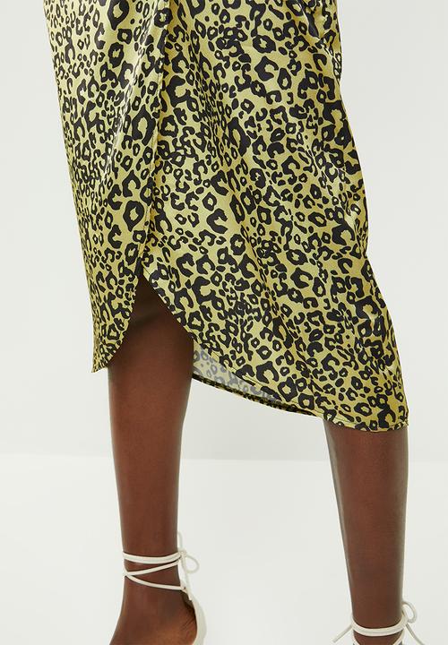 Missguided - Animal print tie side midi skirt - yellow & black
