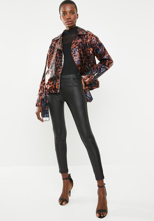 Missguided - Animal boyfriend biker jacket - brown & black