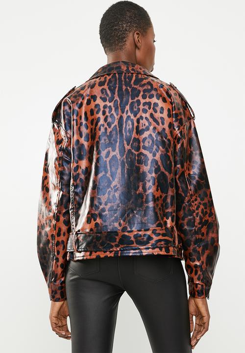 Missguided - Animal boyfriend biker jacket - brown & black