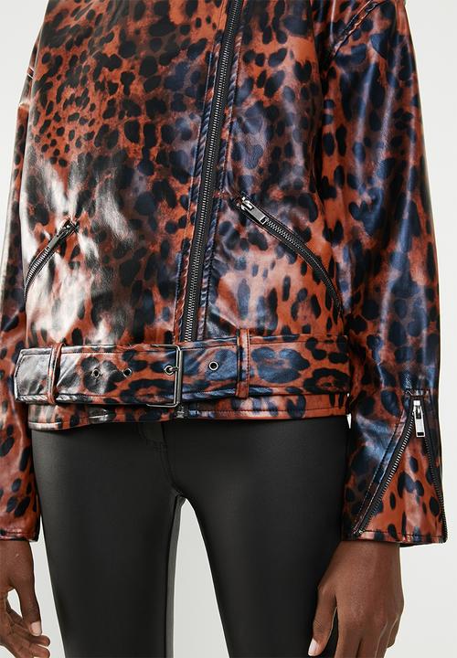 Missguided - Animal boyfriend biker jacket - brown & black