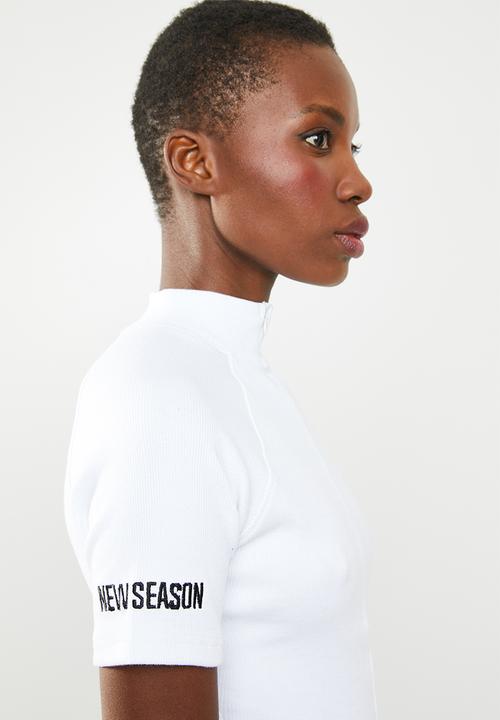 Missguided - High neck zip up short sleeve bodysuit - white