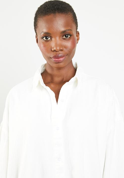 Missguided - Oversized denim shirt dress - white