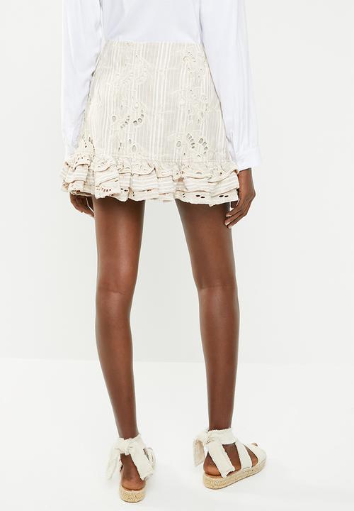 Missguided - Broderie anglaise frill hem mini skirt - neutral