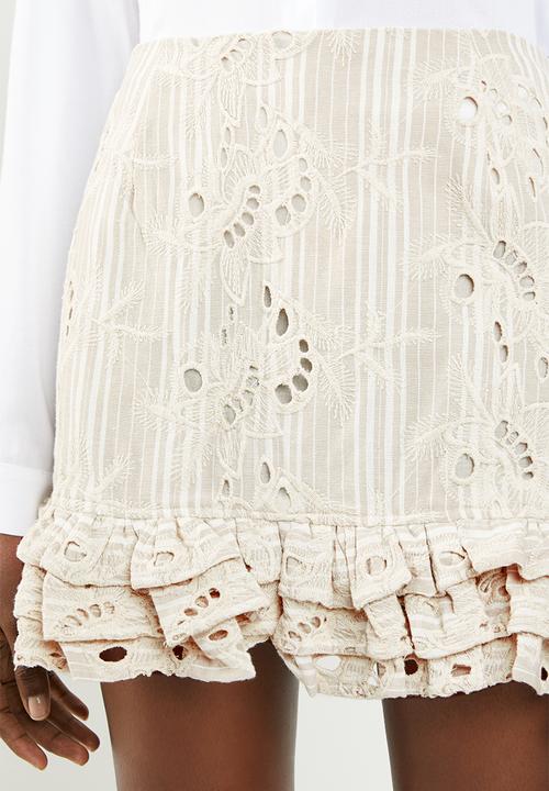 Missguided - Broderie anglaise frill hem mini skirt - neutral