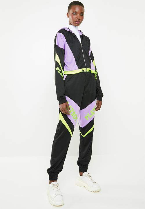 Missguided - Playboy shell suit motorcross cropped jacket - multi
