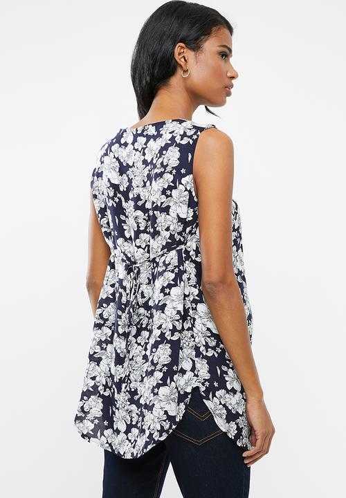 Cherry Melon - Maternity Sleeveless woven tank - navy & white