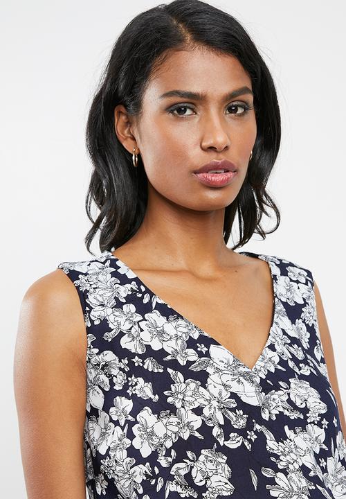 Cherry Melon - Maternity Sleeveless woven tank - navy & white