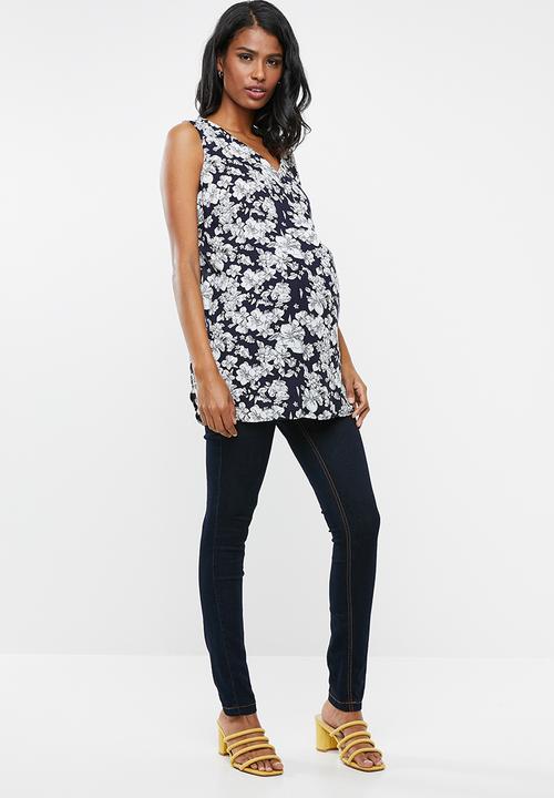 Cherry Melon - Maternity Sleeveless woven tank - navy & white