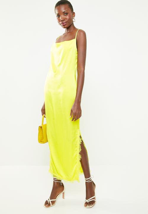 Missguided - Satin lace side split midaxi dress - yellow