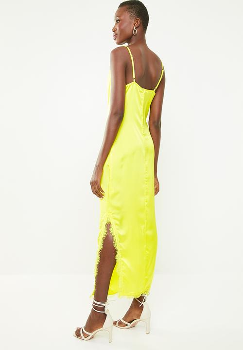 Missguided - Satin lace side split midaxi dress - yellow