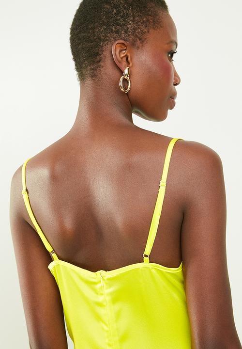 Missguided - Satin lace side split midaxi dress - yellow