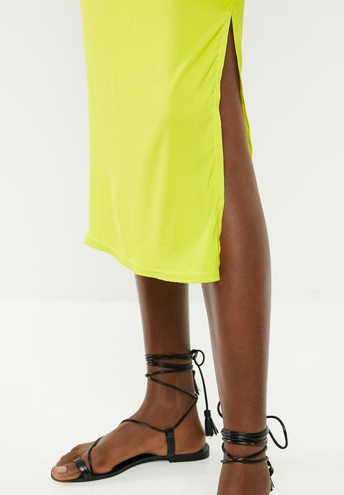 Missguided - Stretch satin midi skirt - lime green
