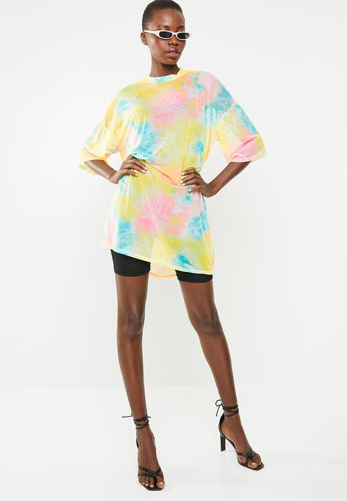 Missguided - Oversized tie dye mesh long sleeve T-shirt dress - multi