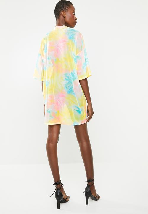 Missguided - Oversized tie dye mesh long sleeve T-shirt dress - multi