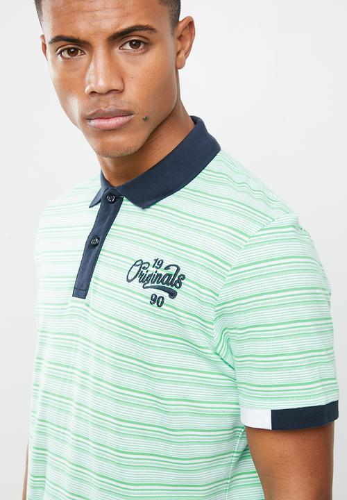 Jack & Jones - Stripe short sleeve polo - green & white 