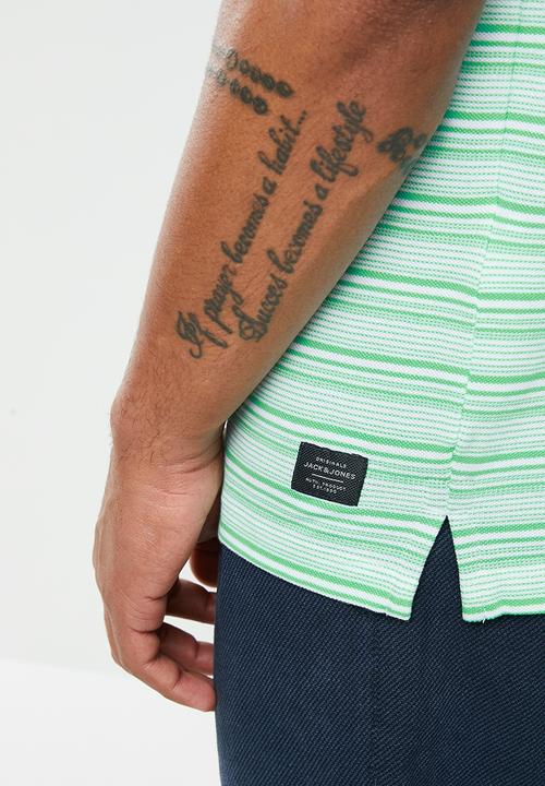 Jack & Jones - Stripe short sleeve polo - green & white 