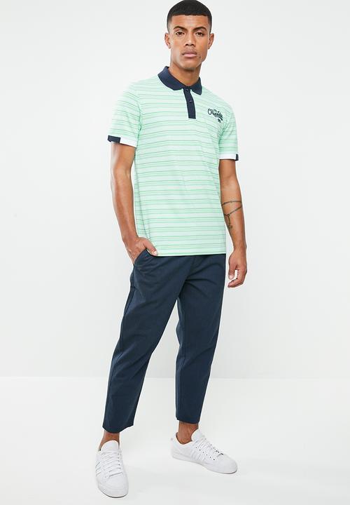 Jack & Jones - Stripe short sleeve polo - green & white 