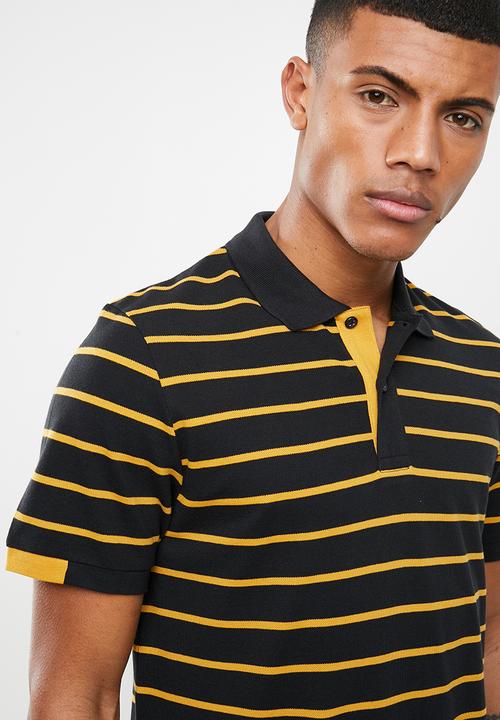 Jack & Jones - Stripe short sleeve polo - black & yellow 