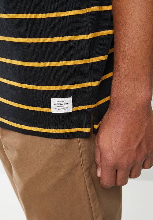 Jack & Jones - Stripe short sleeve polo - black & yellow 