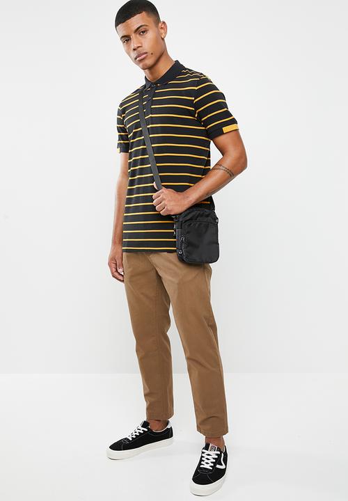 Jack & Jones - Stripe short sleeve polo - black & yellow 