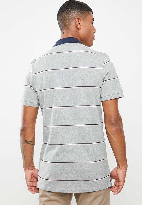 Jack & Jones - Stripe short sleeve polo - grey & navy  