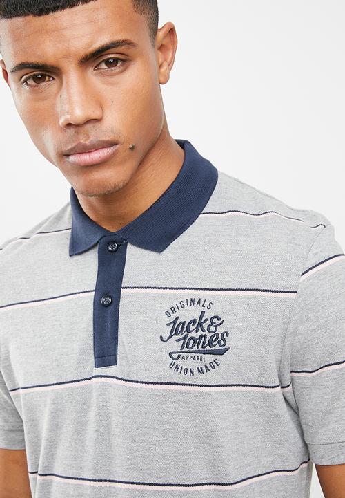Jack & Jones - Stripe short sleeve polo - grey & navy  