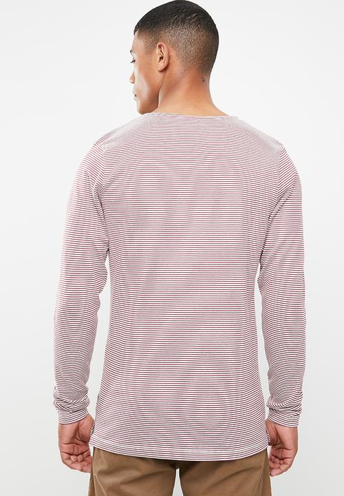 Jack & Jones - Hivaz long sleeve polo - burgundy & white 