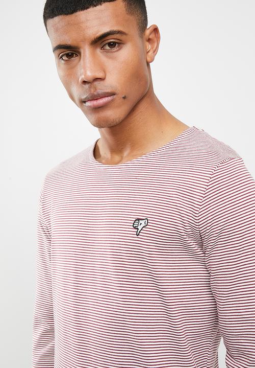 Jack & Jones - Hivaz long sleeve polo - burgundy & white 