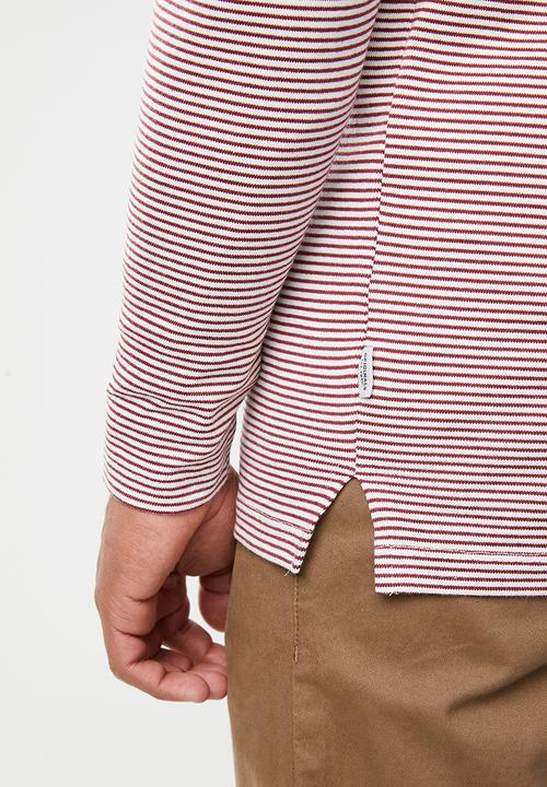 Jack & Jones - Hivaz long sleeve polo - burgundy & white 