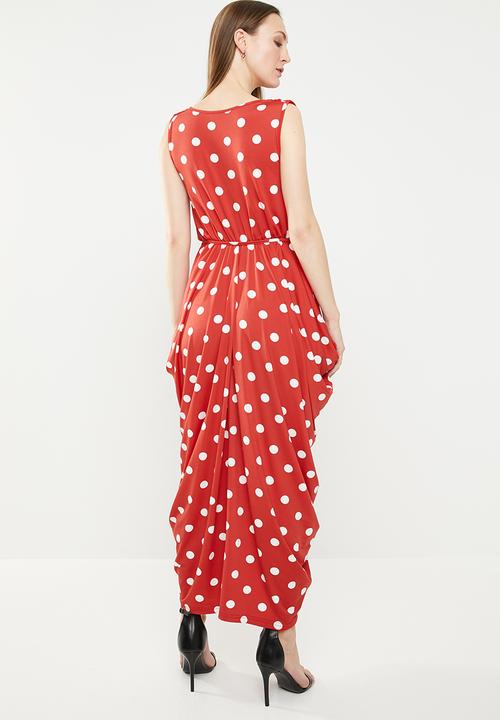 edit - Wrap front maxi dress - red & white