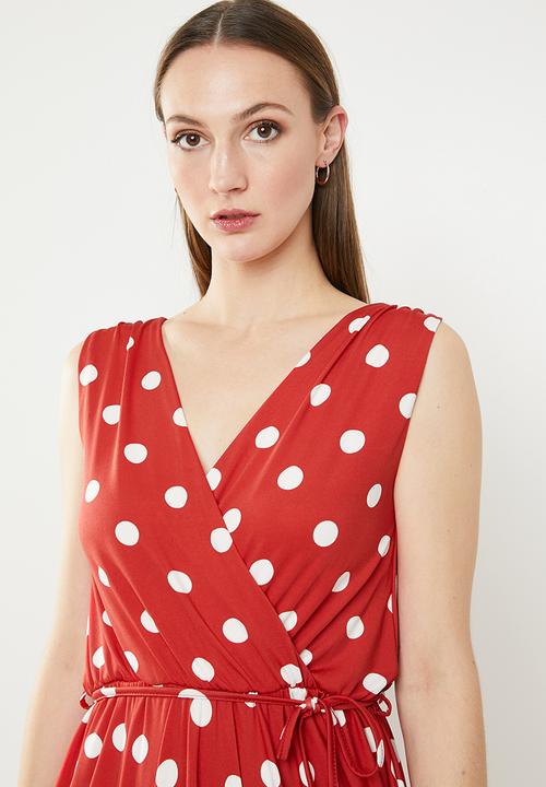 edit - Wrap front maxi dress - red & white