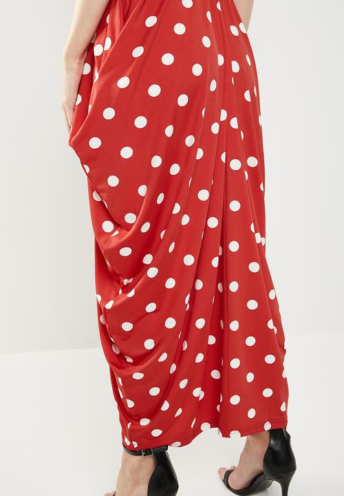 edit - Wrap front maxi dress - red & white