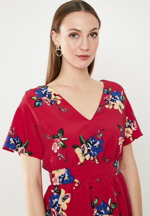 edit - Fit and flare dress with back neck ties - multi