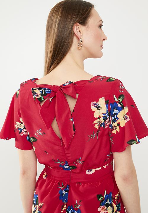 edit - Fit and flare dress with back neck ties - multi
