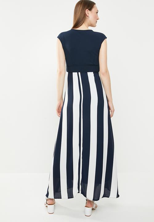 edit - Maxi dress with belt - navy & white 