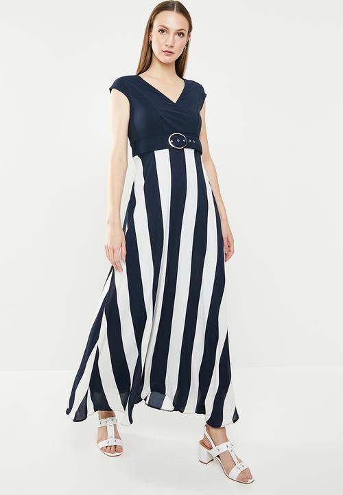 edit - Maxi dress with belt - navy & white 