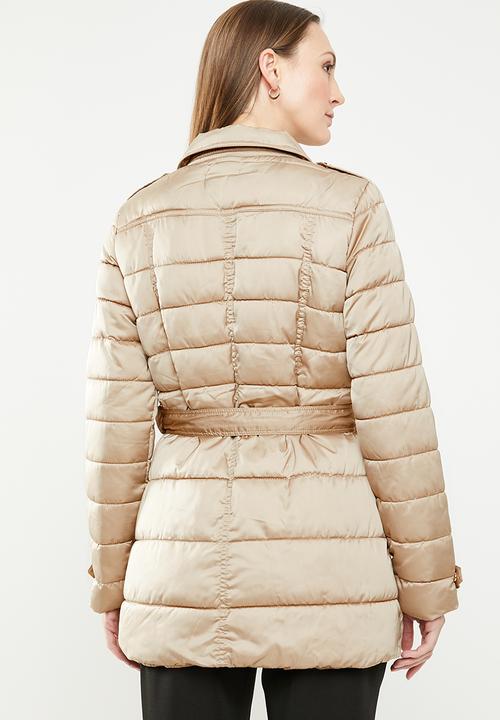 edit - Biker style quilted puffer - beige