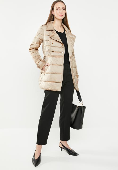 edit - Biker style quilted puffer - beige