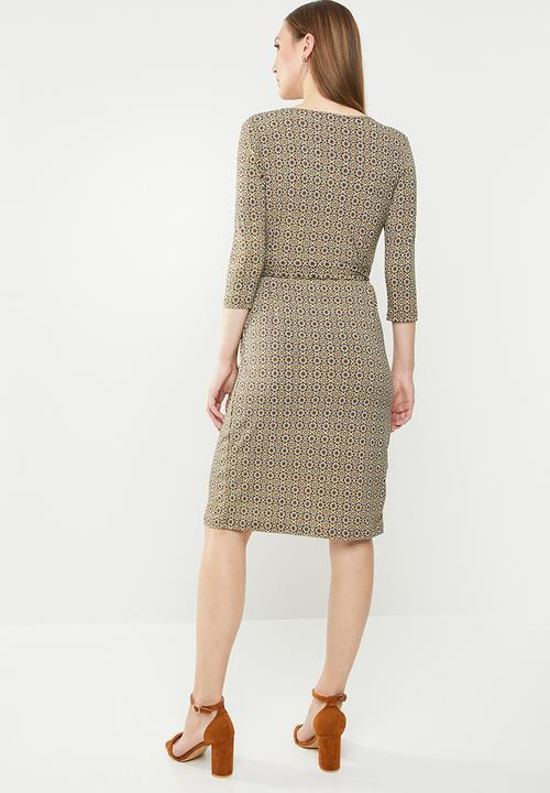 edit - 3/4 Sleeve wrap dress - multi
